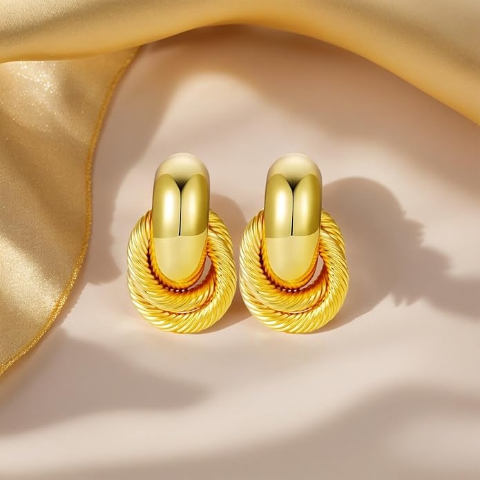 Trendy 14K Gold Plated Knot Earrings are Thick and Charming Pendant Earrings for Women They are Lightweight Hypoallergenic Fashion Accessories Jewelry Gifts for Women