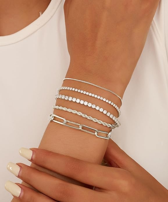 Gold Bracelets for Women 14K Gold Plated Stack Trend Bracelets Charm Paperclip Chain Cuban Link Layered Waterproof Bracelet Dainty Bracelet for Women Jewelry Gifts
