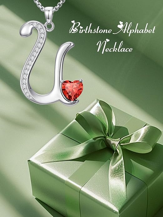 Christmas Gifts for Women Alphabet A to Z Initial Birthstone Pendant Necklaces for Women - 18k White Gold Plated Personalized Name Jewelry Valentine Mothers Day Birthday Gifts for Women Her Girlfriend