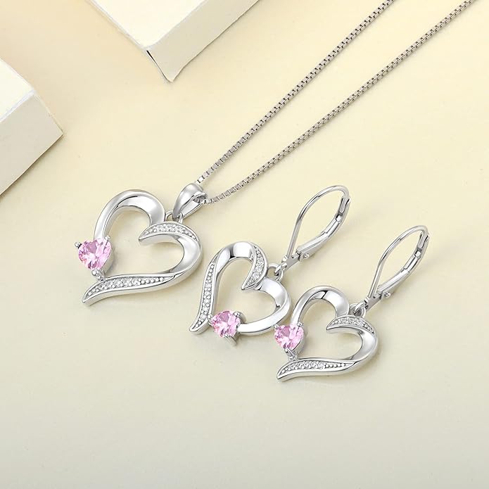 YL Heart Dangle Earrings 925 Sterling Silver Drop Earrings Birthstone Leverback Jewelry for Women