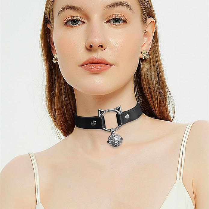 Leather Choker Necklaces for Women, Choker with Bell,Choker Necklace for Women,Kitten Collar，Necklace Western Jewelry for Women.