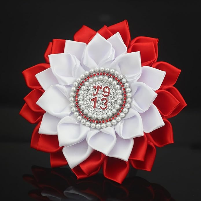 MKISWIN Sorority Flower Brooch Pin for Women Sorority Paraphernalia Gift Pearl Crystal Corsage with Red Elephant Sisterhood Jewelry for Soror
