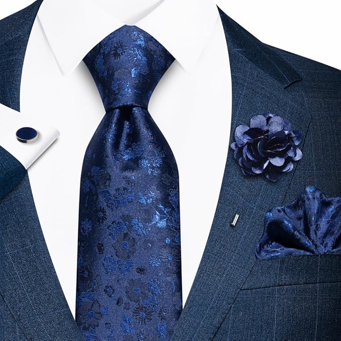 joy alice Ties Set Men Mixed Color Necktie Handkerchief Cufflinks Brooch 3.15 Formal