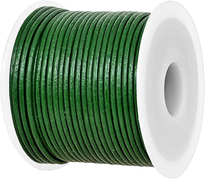 GENIQUE Real/Genuine Round Leather String Cord for Necklace, Bracelets, Jewelry, Kumihimo Braiding, DIY Projects (20 Metres) (1.5mm, Green)