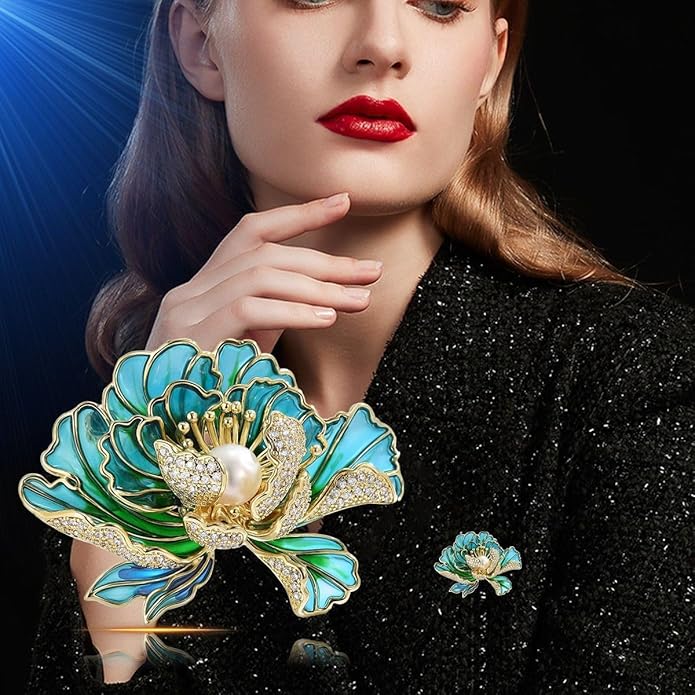 Flower Brooch Pin - Rhinestone Flower Pin 18k Gold Plated - Thanksgiving Day, Birthday, Wedding Gifts for Mom, Wife