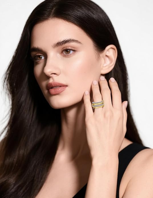 HOSICRON Gold Stackable Rings for Women Non Tarnish, Dainty Stackable 18k Gold Plated CZ Cubic Zirconia Rings, Gold Knuckle Women Rings Set