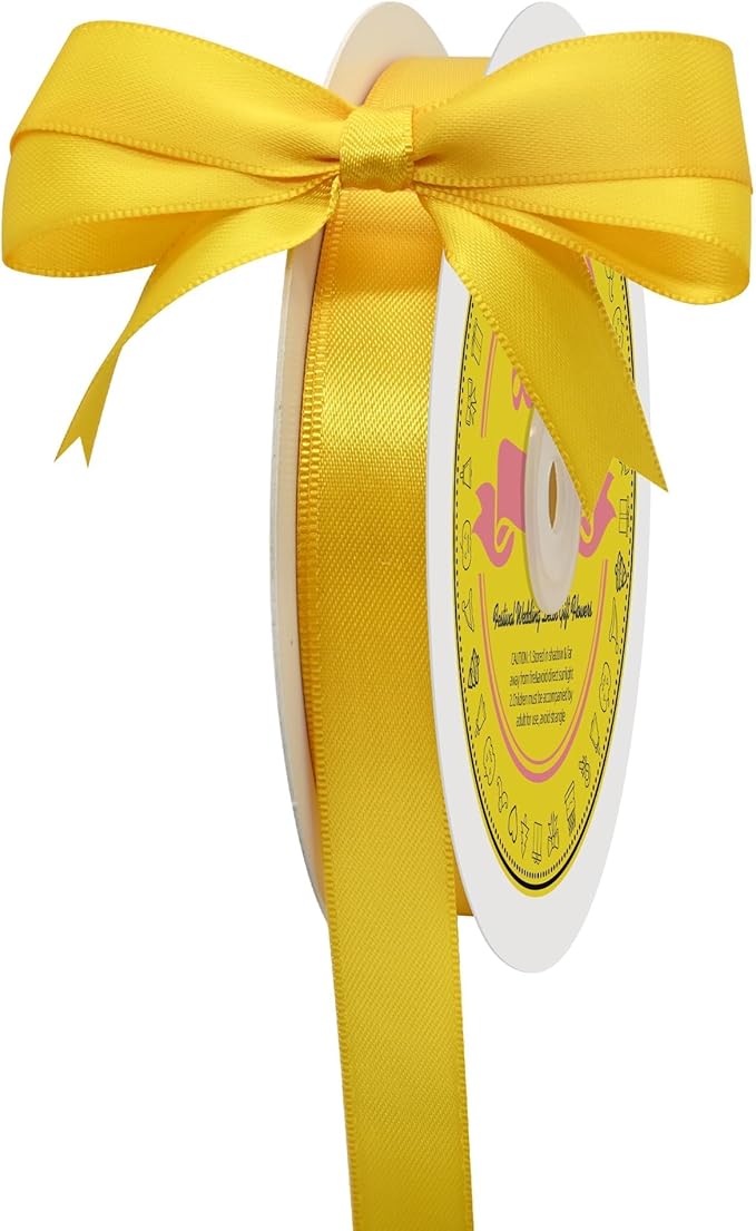 LEEQE Double Face Maize Yellow Satin Ribbon 5/8 inch X 50 Yards Polyester Maize Yellow Ribbon for Gift Wrapping Very Suitable for Weddings Party Hair Bow Invitation Decorations and More