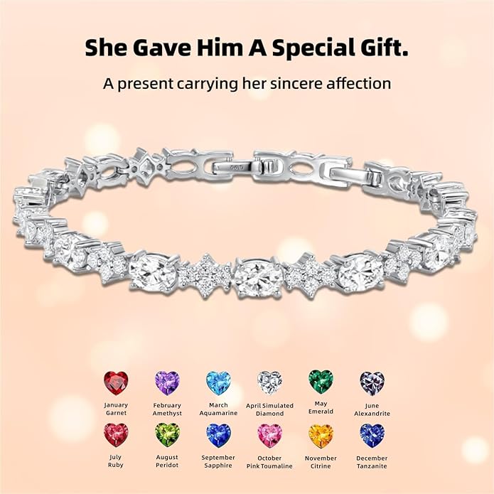 Tennis Birthstone Bracelets Sterling Silver Bracelets Charm Jewelry Birthday Gifts for Women,Girlfriend,Wife,Mom - Graduation, Friendship,Birthday, Anniversary