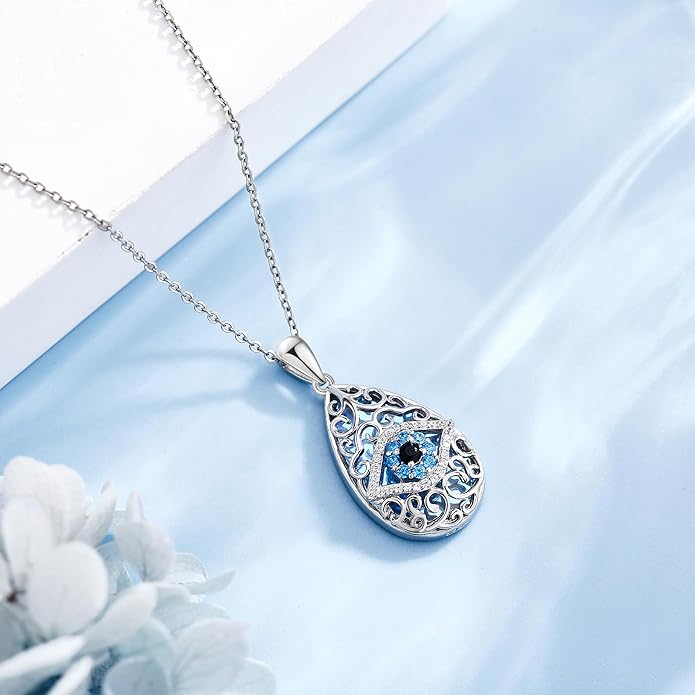 Evil Eye Necklace 925 Sterling Silver Moonstone Evil Eye Pendant Necklace Evil Eye Lucky Protection Jewelry Gifts for Women
