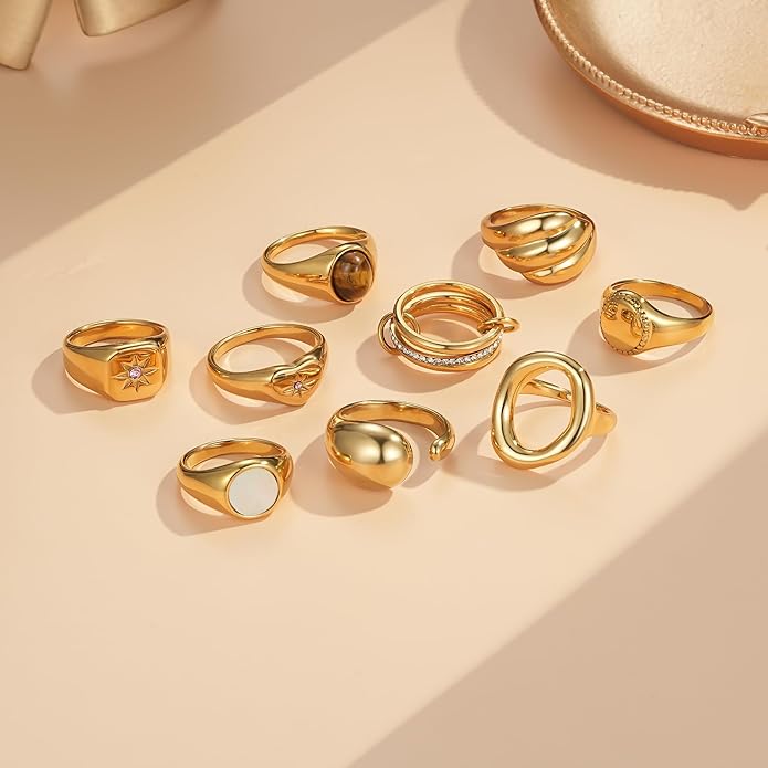 YeGieonr Gold Rings for Women Trendy Non Tarnish Chunky Gold Plated Ring, Waterproof Stainless Steel Gold Jewelry Gift