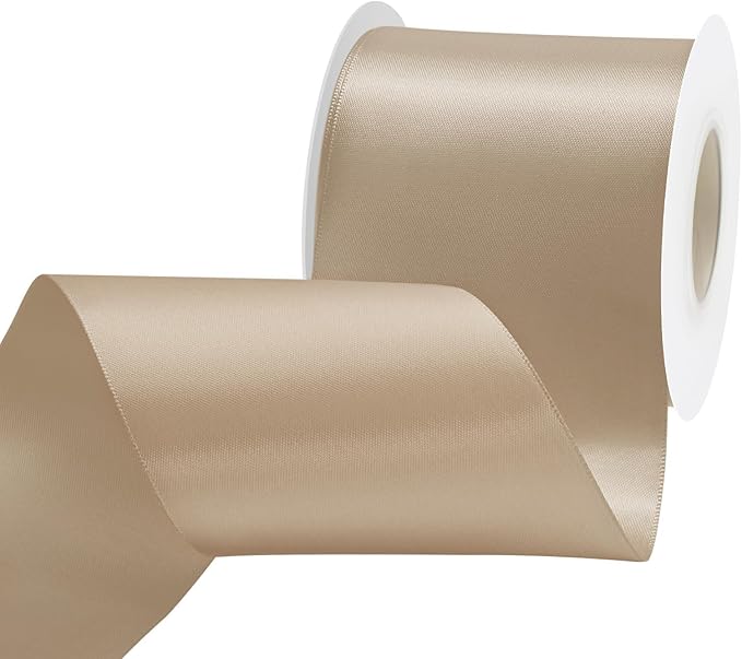 LEEQE Tan Satin Ribbon 3 inch X 15 Yards Polyester Ribbon for Gift Wrapping Very Suitable for Weddings Party Hair Bow Invitation Decorations and More