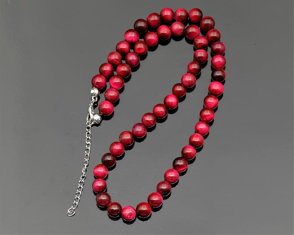 Natural Pink Tiger Eye Beaded Choker, Genuine Pink Crystal Necklace, Fancy Gemstone Choker, 8mm Beads, Unique Fashion Jewelry, Healing Crystal Chakra Necklace, Durable Stone Necklace, Leo Necklace