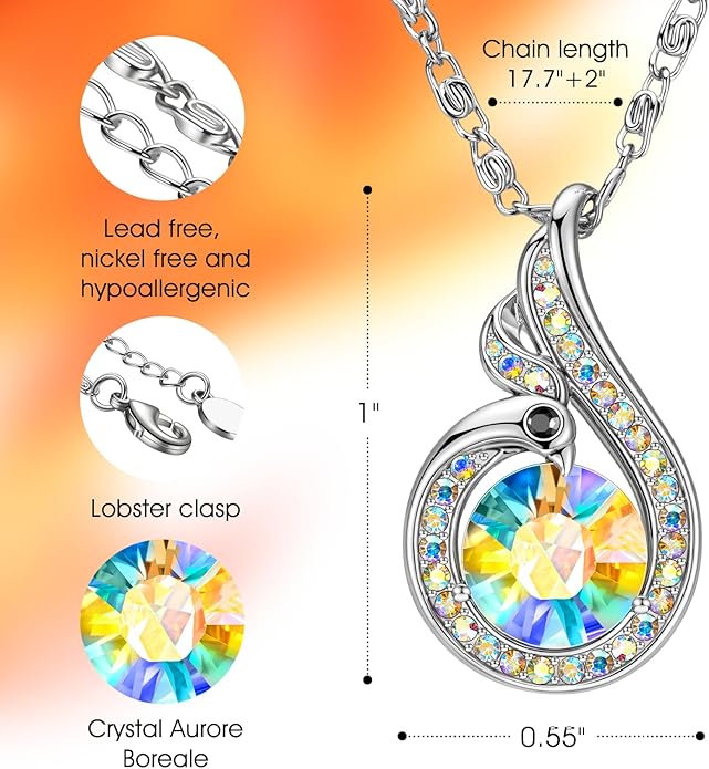 Kate Lynn Rise From the Ashes Phoenix Necklaces for Women, White Gold Plated Crystal Jewelry, Birthday Gift for Women, Symbol of Luck and Renewal, 18+2 inch, Packaged with Jewelry Box