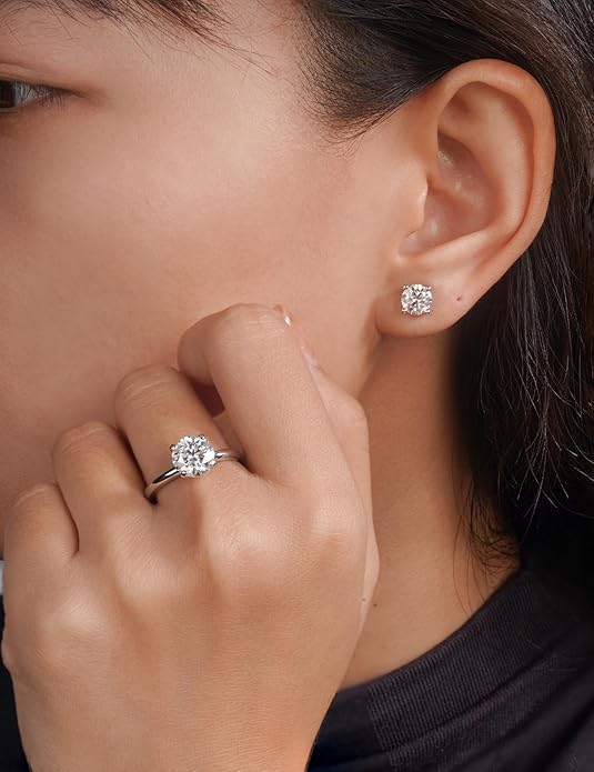 IMOLOVE Moissanite Stud Earrings for Women in Sterling Silver Hypoallergenic 1-3CT D Color Round Cut Moissante Earrings