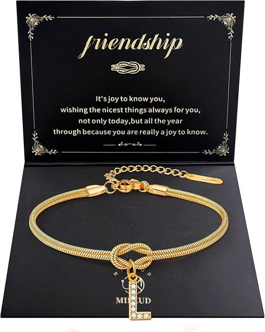 Friendship Bracelet for Women Gold Initial Bracelets 14K Gold Plated Knot Letter A-Z Initial Bracelet for Women Dainty Forever Layered Chain Bracelets Jewelry Birthday Gift for Best Friend