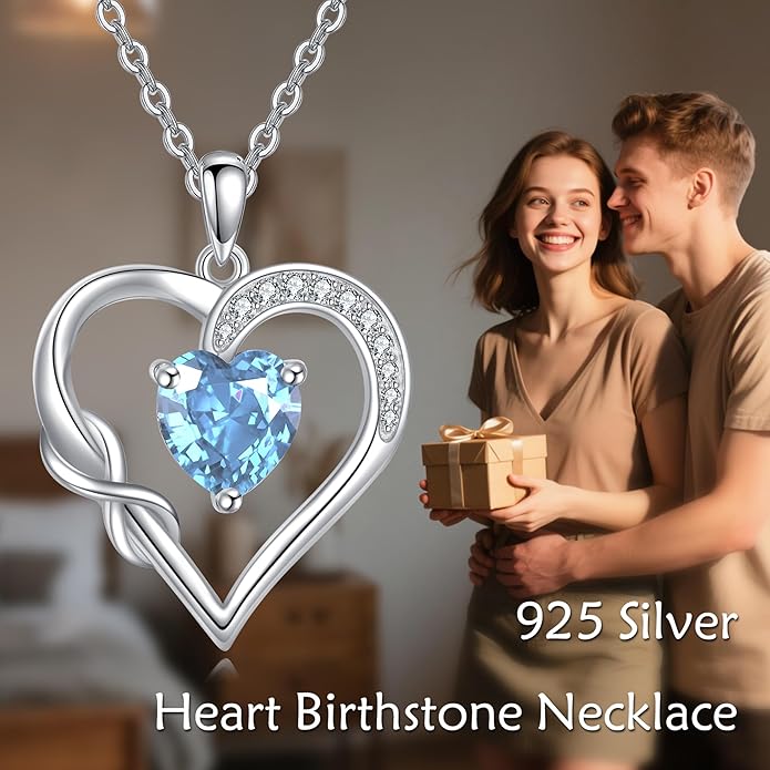 Birthstone Necklace for Women 925 Sterling Silver Infinity Heart Birthstone Pendant Necklace Infinity Heart Jewelry Birthday Holiday Gifts for Her