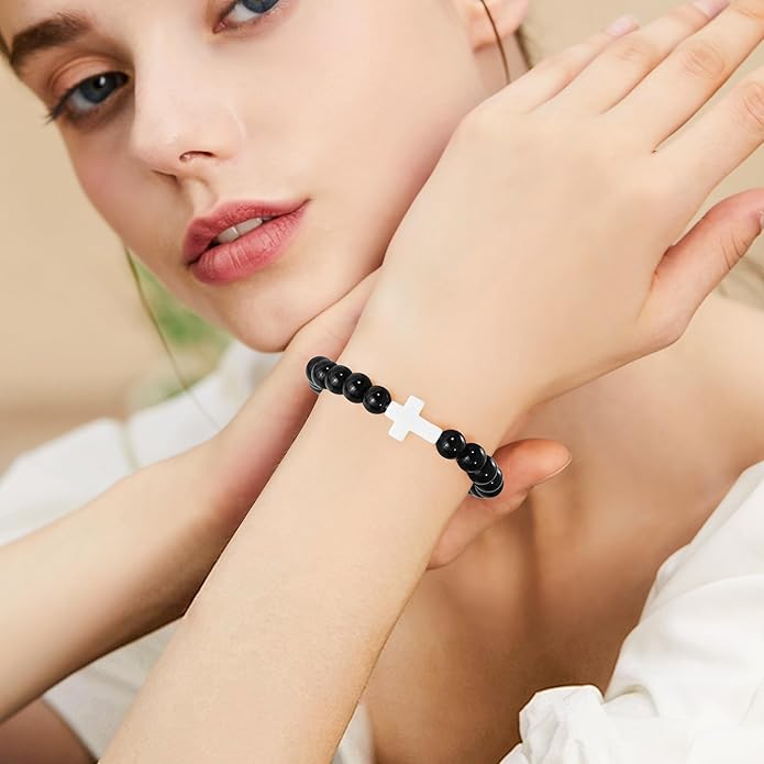 VIBILIA Cross Beaded Bracelets for Women, Inspirational Natural Heart Religious Bracelets for Women, Birthday Christian Gifts for Women on Thanksgiving Christmas Gifts