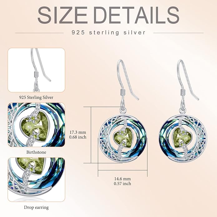 TOUPOP Birthstone Earrings for Women 925 Sterling Silver Moon and Star Dangle Earrings with Blue Crystal BirthdayJewelry Christmas Gifts for Women