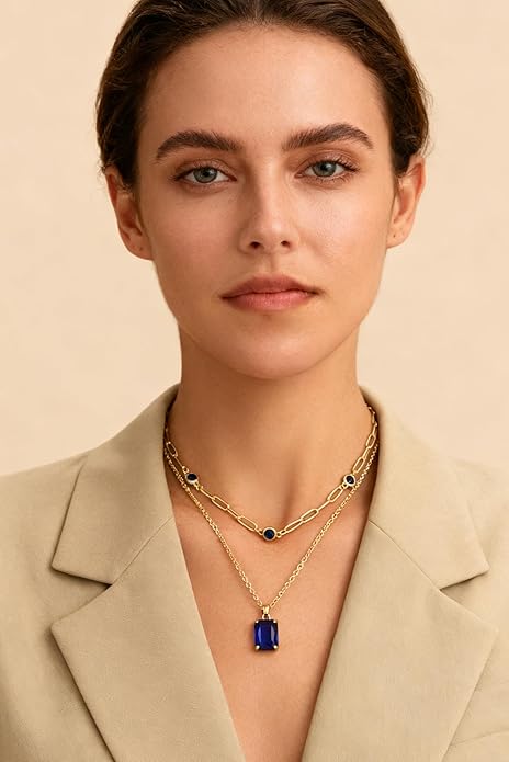 Gold Layered Pendant Necklaces for Women 14k Gold Plated Crystal Choker Necklace Paperclip Rhinestone Necklace Party Prom Jewelry