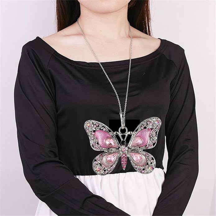 Vintage Multicolor Butterfly Necklace Bohemian Multicolor Enamel Butterfly Necklace Rhinestone Butterfly Pendant Necklace Chain Enamel Ethnic Costume Jewelry for Women