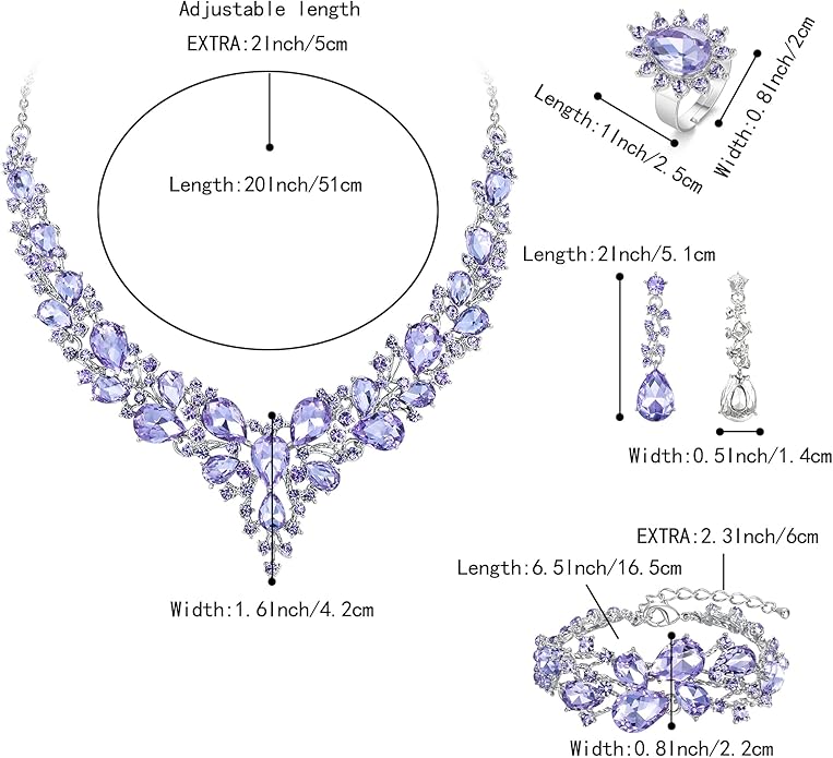 BriLove Wedding Bridal Jewelery for Women Austrian Crystal Teardrop Cluster Statement Necklace Dangle Earrings Link Bracelet Set