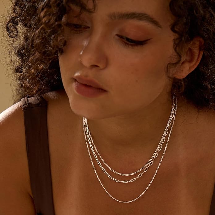 Layered Gold Necklace for Women Dainty 14K Gold/Silver Plated Stacked Necklace for Women Trendy Cuban Paperclip Herringbone Chain Diamond Pendant Necklaces Jewelry Set Accessories Gift