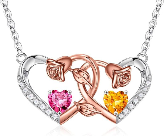 Iefil Chrismas Gifts for Wife - 925 Sterling Silver Rose Birthstone Necklace, Stocking Stuffers for Women Wife Girlfriend Mom