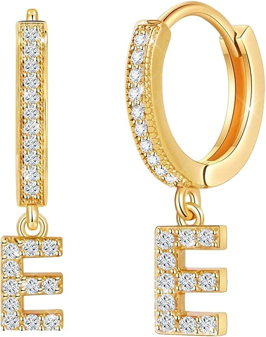 18K Gold Filled Initial Dangle Hoop Earrings for Women, 1 Pair CZ Hypoallergenic Alphabet Letter A-Z Drop Dangle Dainty Gold Earrings, Small Huggie Hoop Earrings with Cubic Zirconia Gifts Jewelry