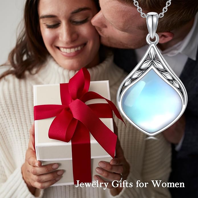 Teardrop Necklace 925 Sterling Silver Vintage Natural Gemstone Pendant Jewelry Birthday Christmas Gifts for Women Mom