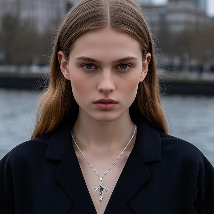 Cross Necklace for Men 925 Sterling Silver Celtic Cross Pendant Christian Jewelry Religious Christmas Gifts for Women