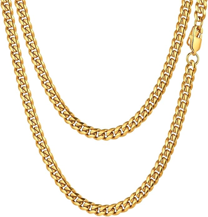 PROSTEEL 316L Stainless Steel Figaro Cuban Chain Necklace for Men, Black/18K Real Gold Plated, 4/5/6/7.5/9/10/13mm, 14inch-30inch, Come with Box
