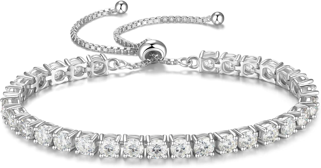 FANCIME Birthstone Bracelet Jewelry for Women Sterling Silver Tennis Bracelet Classic Bolo Adjustable Chain Fine Jewelry Anniversary Birthday Gifts for Women Mom Wife Her