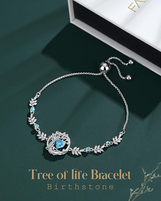 FANCIME Tree of life Birthstone Bracelet for Women Sterling Silver Tree Jewelry Birthstone Charm Bracelet Gemstone Anniversary Birthday Christmas Gifts for Wife Mom Her