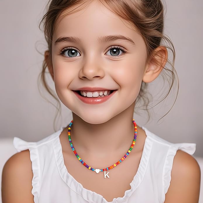 Colorful Initial Necklaces for Girls Women Kids - Teen Girls Gifts Trendy Stuff Beaded Initial Necklace Dainty Letter Choker Necklace for Girl Gifts Jewelry