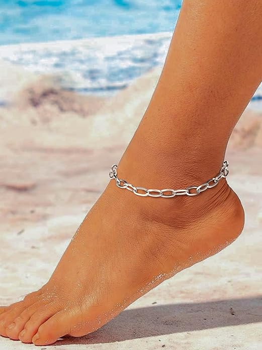 PROSTEEL Stainless Steel Chain Anklets for Women, Silver/Gold Tone, Ankle Bracelets Hypoallergenic, 8-10.5 Inch Adjustable, Come with Box