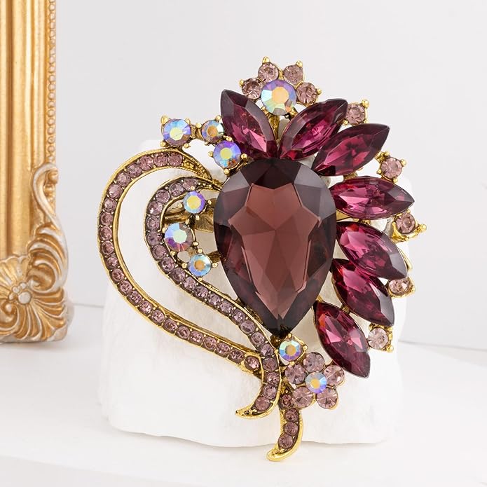 LAXPICOL Vintage Austrian Crystal Elegant Heart Flower Brooch Pin For Women Wedding Broach Pin