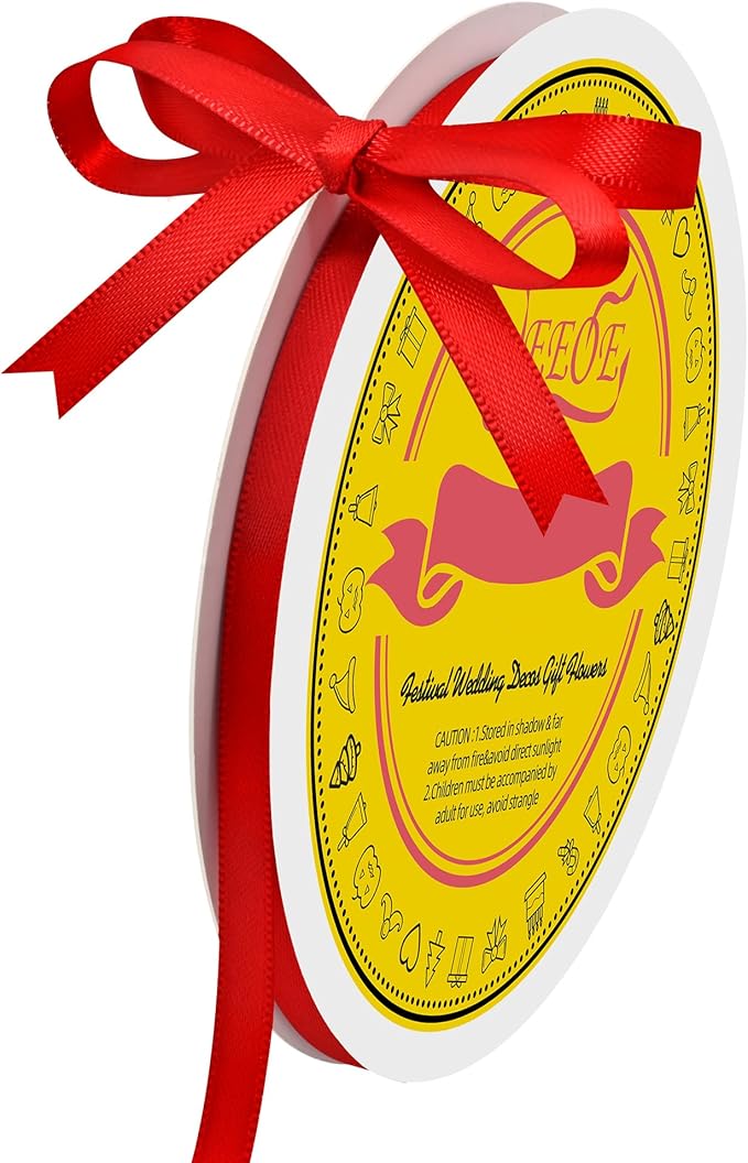 LEEQE Double Face Red Satin Ribbon 1/4 inch X 50 Yards Polyester Red Ribbon for Gift Wrapping Very Suitable for Weddings Party Hair Bow Invitation Decorations and More