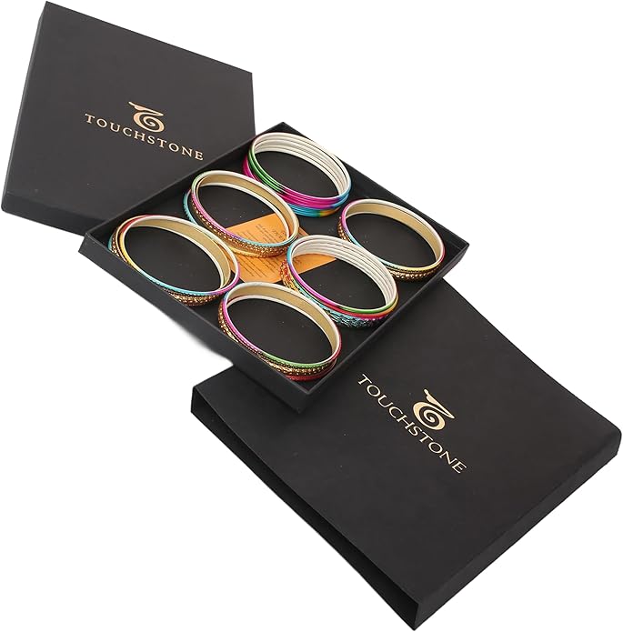 Touchstone Stunning Rainbow Multicolor Bangle Collection. Indian Bollywood Colorful Bangle Bracelet Set of 24 In Antique Gold Tone For Women.
