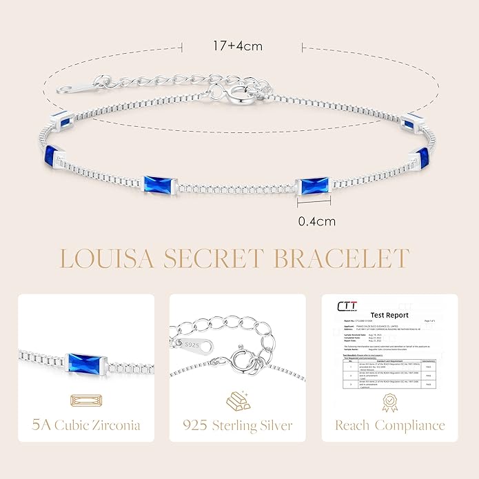 LOUISA SECRET Birthstone Bracelets for Women, 925 Sterling Silver Dainty Simple Women Charm Link Bracelet, Birthday Anniversary Jewelry Gifts for Women Wife Mom Her