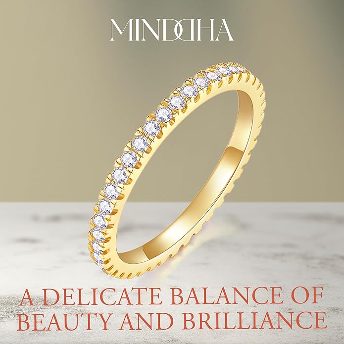 MINDDHA 14K Gold Plated- Cubic Zirconia Simulated Diamond Stackable Eternity Bands/Silver, Gold Rings for Women- 1.5mm, 2mm Stacking Rings for Oura Gen 4/Oura Gen 3, Size 4-12