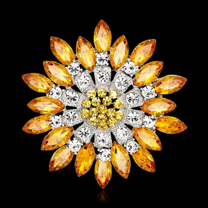 Rhinestone Sunflower Brooch for Women Sparkling Cubic Zirconia Flower Brooch Pin Elegant Large Crystal Floral Lapel Pin Dainty Clothing Hat Bag Accessories Christmas Wedding Bridal Birthday Jewelry