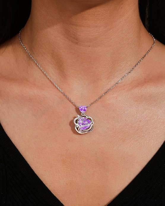 FANCIME Thornless Pulse Birthstone Necklace for Women Sterling Silver Rose Pendant Fine Jewelry Gemstone Birthday Valentines Day Gifts for Wife Her