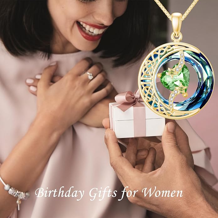 TOUPOP Christmas Gifts Birthstone Necklace 925 Sterling Silver Moon and Star Pendant with Blue Crystal Celtic Moon Jewelry Birthday Gifts for Women Mom Wife Her Daughter