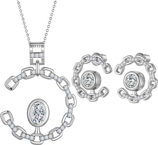 Ydou Elegant C-Shaped Crystal Necklaces/Stud Earrings Set with Birthstone Jewelry Set Silver Plated Fashion Jewelry for Women CS0003