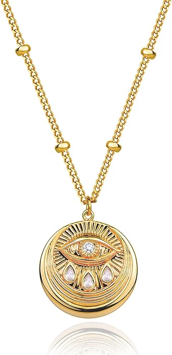 BENEIGE Gold Necklace for Women 14K Gold Plated Evil Eye Necklace Trendy Gold Pendant Necklace Jewelry For Women