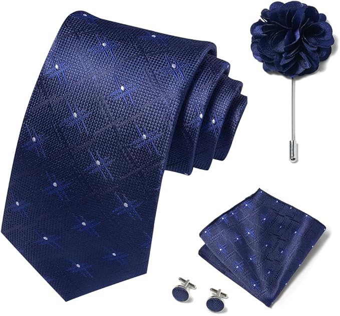 joy alice Ties Set Men Mixed Color Necktie Handkerchief Cufflinks Brooch 3.15 Formal