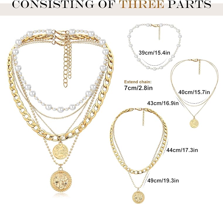 MJartoria Layered Necklaces for Women Trendy Retro Coin Pendant Necklace Dainty Chunky Chain Choker Necklaces for Jewelry Birthday Gifts