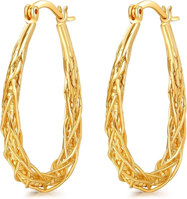 Senteria Sterling Silver Hoop Earrings - Medium, Lightweight, Thick Twist Oval Hoops