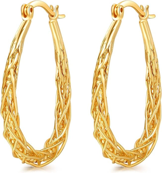 Senteria Sterling Silver Hoop Earrings - Medium, Lightweight, Thick Twist Oval Hoops