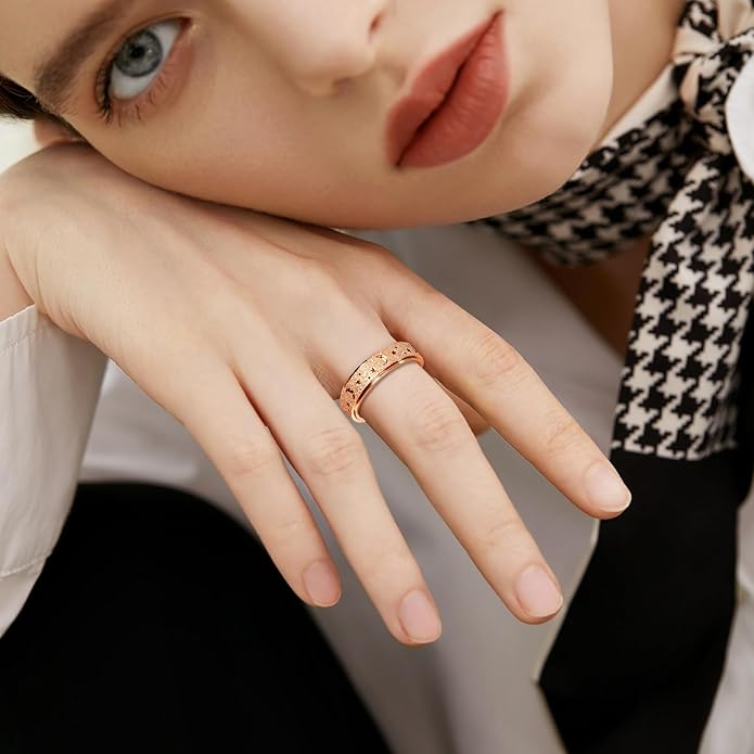 AmorArtSky Anxiety Ring for Women Men, Titanium Stainless Steel Spinner Ring, 5 Colors, 6MM, Size 6-10, 3 Styles Anxiety Ring-Moon Star, Sandblasted Finished, Hollow Outer